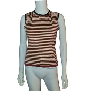 Liz Claiborne Sleeveless Sweater Stripes M Red Cream Black